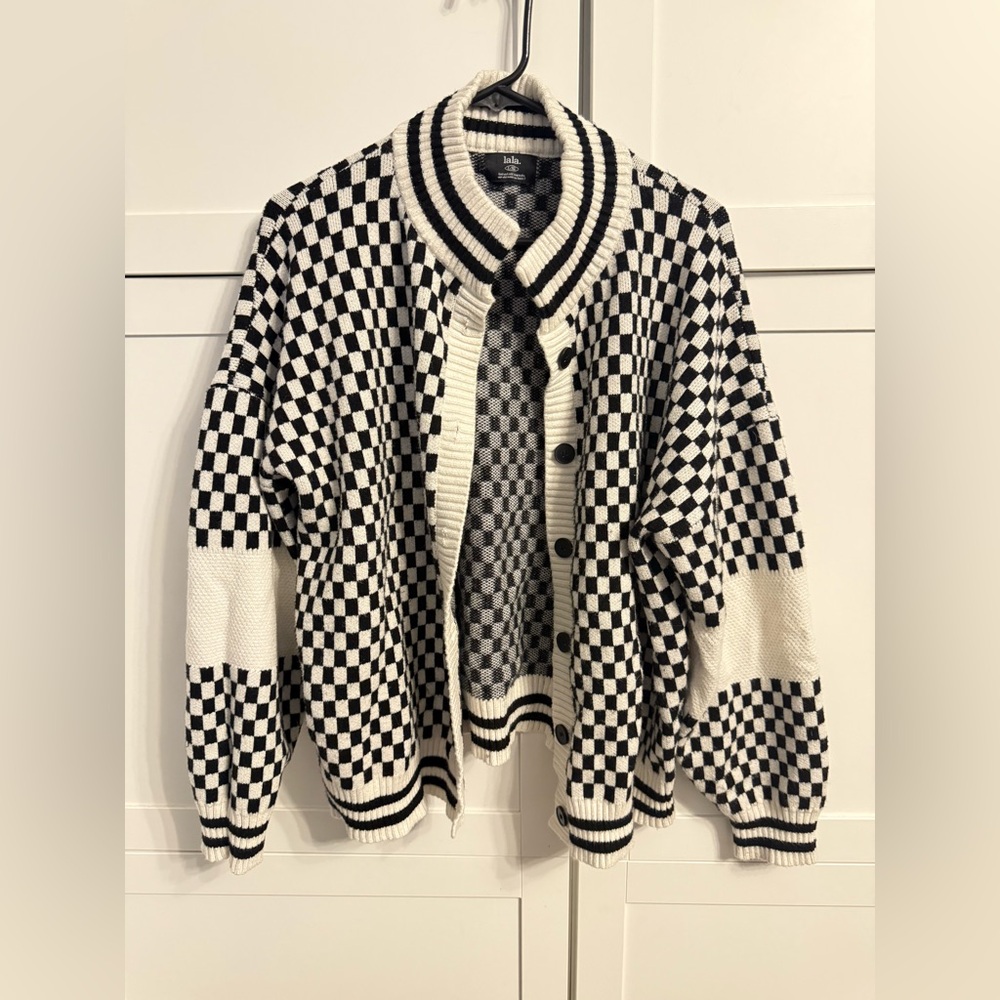 Dressed in Lala Checkerboard Knit Cardigan – Size L/XL